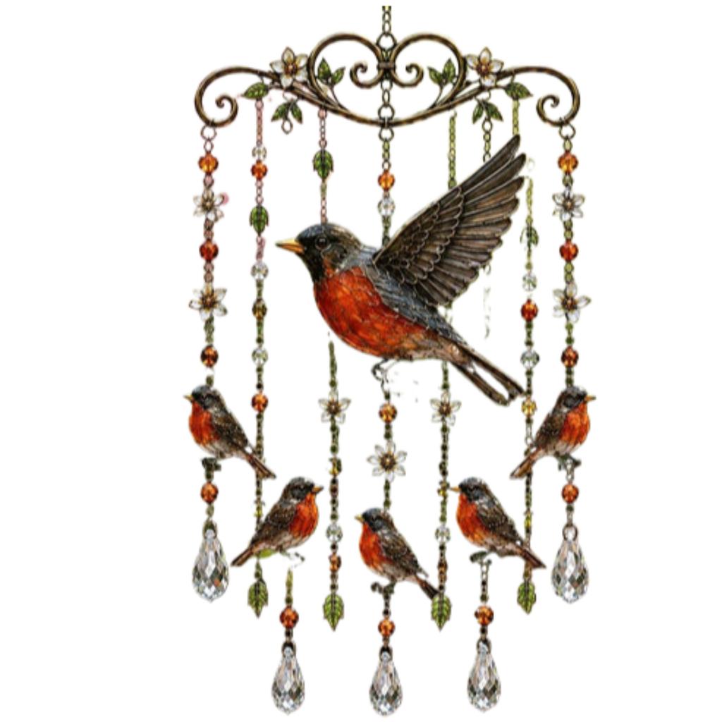 Stained Glass Hummingbird Wind Chime with Hanging Crystals and Floral Accents for Indoor Outdoor Home Garden Decor