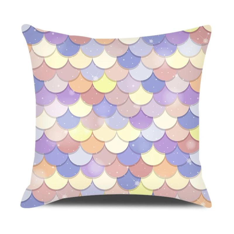 Mermaid Themed Party Decorations Cushion Cover Colorful Fish Scales Square Pillow Covers Home Decor Throw Pillow Case for Couch