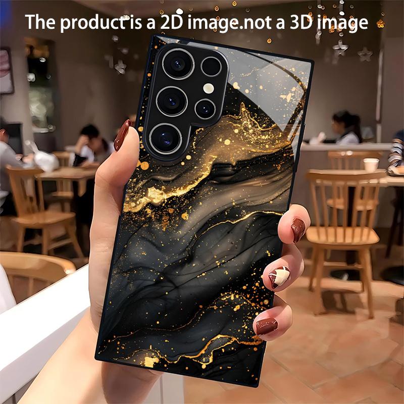 Golden marble patterned glass phone case suitable for Samsung Galaxy S26 S25 S24 S22 S21 S20 FE/Ultra/Plus anti drop back cover