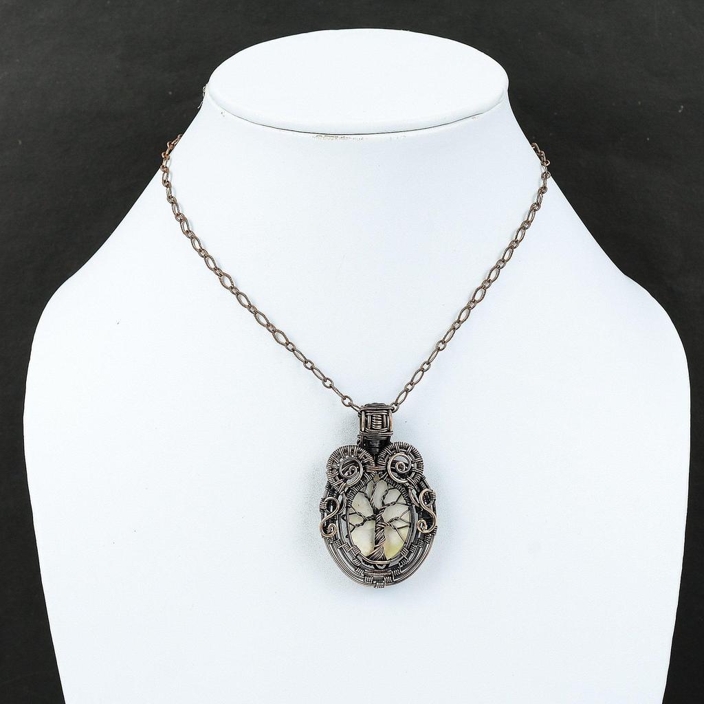 Tree Of Life Mother Of Pearl Pendant Copper Wire Wrapped Pendant Handmade Pendant Gemstone Jewelry Designer Pendant Copper Wire Wrap Jewelry