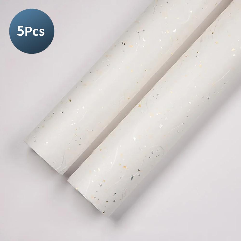 Korean Floral DIY Wrapping Paper Set - 5 Sheets, 6 Colors, Gold/Silver Sparkles, Waterproof for Bouquets & Gifts