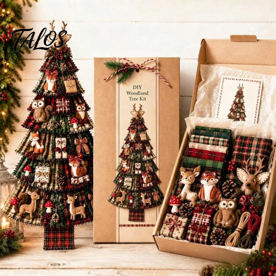 Cadeau d'artisanat de Noël pour adultes Kit d'arbre Patchwork Surdimensionné à faire soi-même, Ensemble d'assemblage en tissu à carreaux Rétro Décoration avec Ornements Suspendus Décoration de Maison de Fête