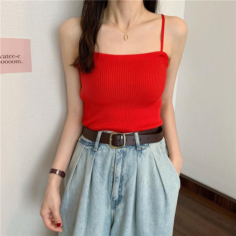 Summer New Women's Korean Version of All Matching Slim Sexy Spice Simple Knit Small Vest Bottom Halter Top
