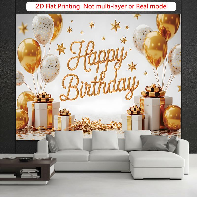 Birthday Party Backdrop Gold Polyester Banner Photo Booth Decoration 106