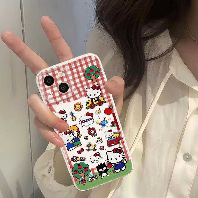 Applicable to Apple 11 Hello Kitty mobile phone case 11 red plaid 11pro cartoon Xiaomi soft case HelloKitty