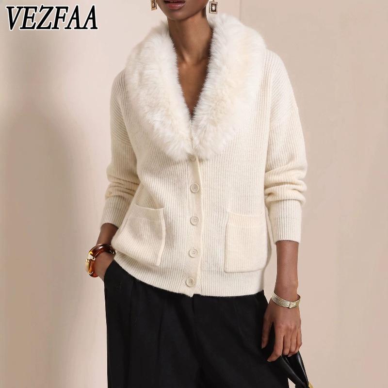 VEZFAA Damesmode Casual Herfst Winter Effen Kleur Print Lange Mouw Truien
