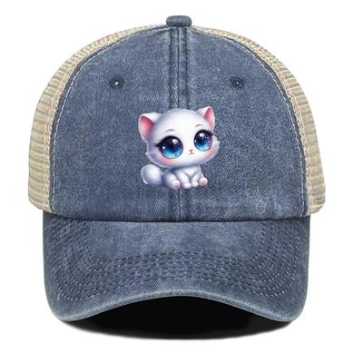 Cat Print Adjustable Baseball Cap, Cute Cartoon Pet Man's Cap Inelastic Solid Color Adjustable Strap Raw Brim Snapback Baseball Hat