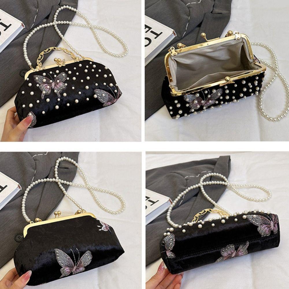 Pearl Embroidery Banquet Bag Butterfly Ladies Shell Bag Portable Hanfu Clutch Bag  Lady