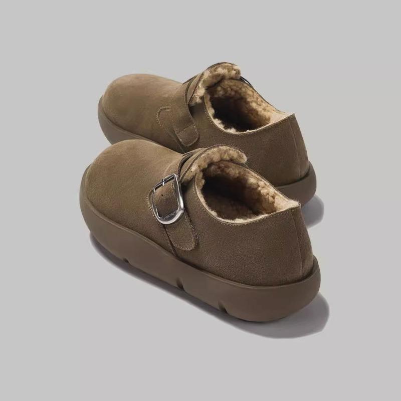 Leder Dicksohlige Flauschige Damen Winter Neu Retro Plüsch Verdickte Warme Baumwollschuhe Weichsohlige Einzelne Schuhe