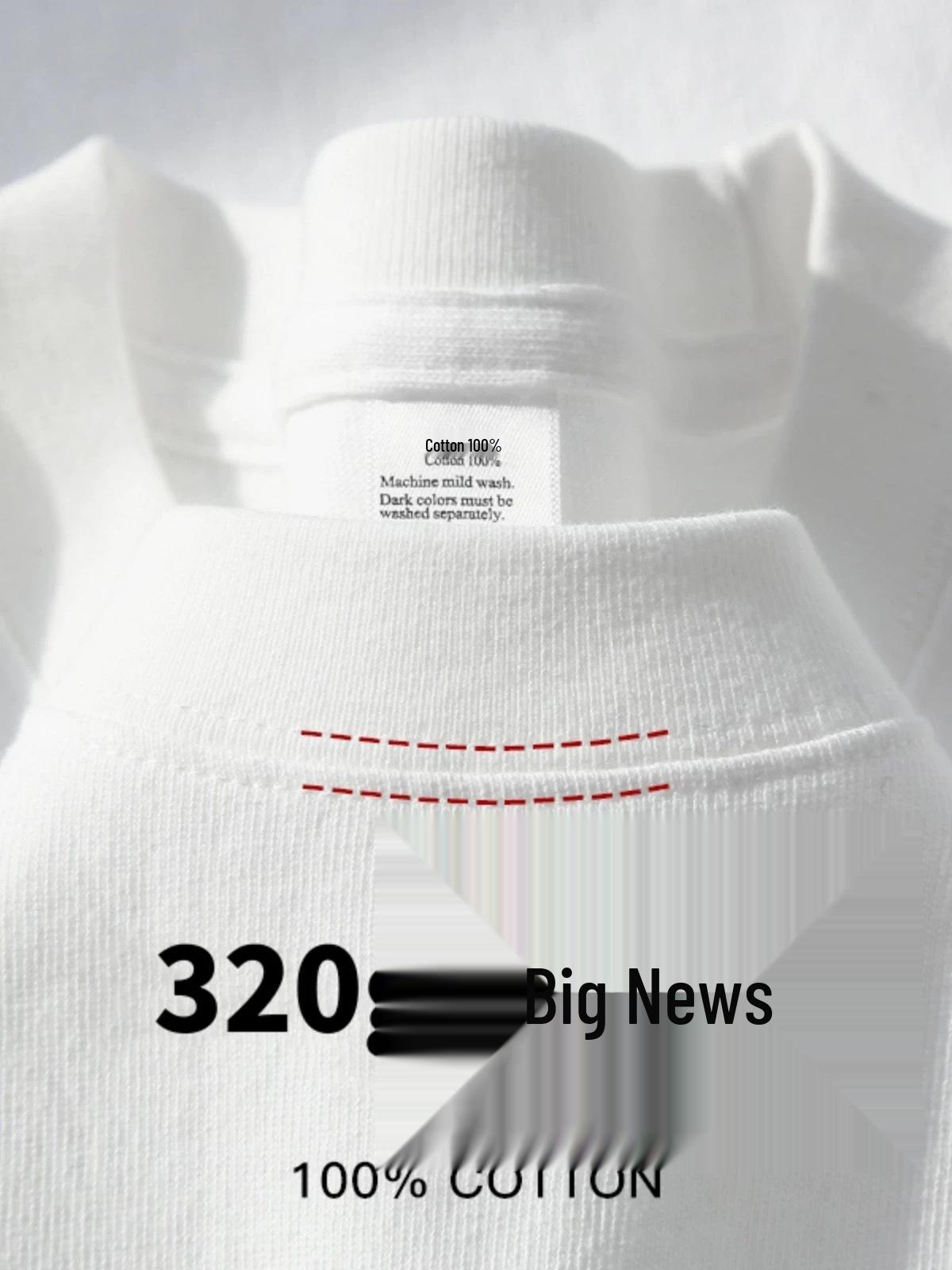 

320г Важка Біла Бавовняна Футболка з Коротким Рукавом для Чоловіків та Жінок - Щільна, Непрозора, Вільного Крою, Ідеальна для Літа. 3XL [190-210 jin]