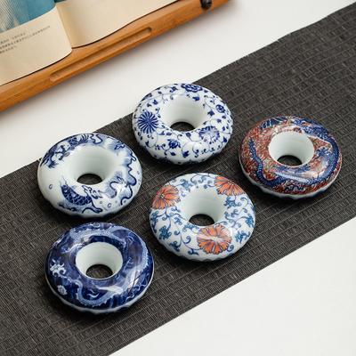 Blue and White Porcelain Tray Round Doughnut Lid Pad Teacup Tray Pallet Chinese Retro Style Home Decoration Accessories