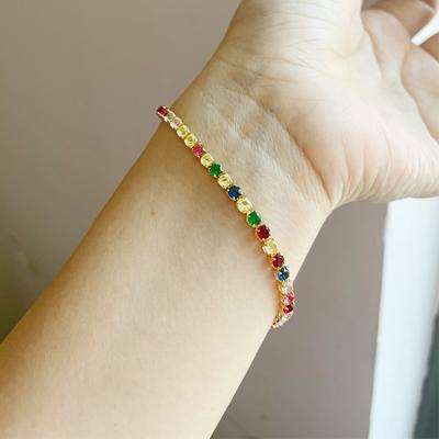 Buntes, glänzendes Kettenarmband für Frauen, Kristall, minimalistisches, verstellbares Bettelarmband, Hochzeitsschmuck