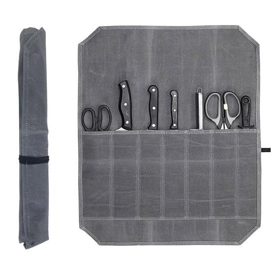 Chef's Cutter Roll Bag Voskované plátno Pouzdro na příbory Upevňovací řemínek odolný proti poškrábání Snadno přenosný Organizér na kuchyňské kráječe