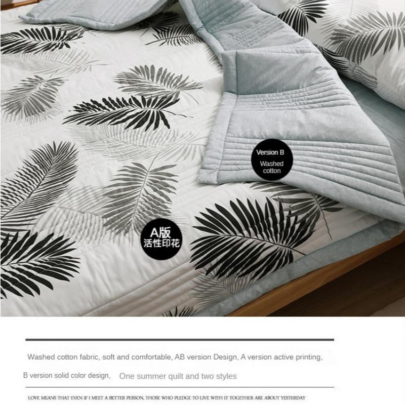 Summer Washed Cotton Quilt Air-conditioning Comforter Soft Breathable Blanket Thin Leaf Print Bedspread Bed Cover Home Textiles