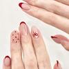 Cat Eye Wearable Polka Dot Nails with Red Bow - Cute Detachable Manicure, 24 Pieces