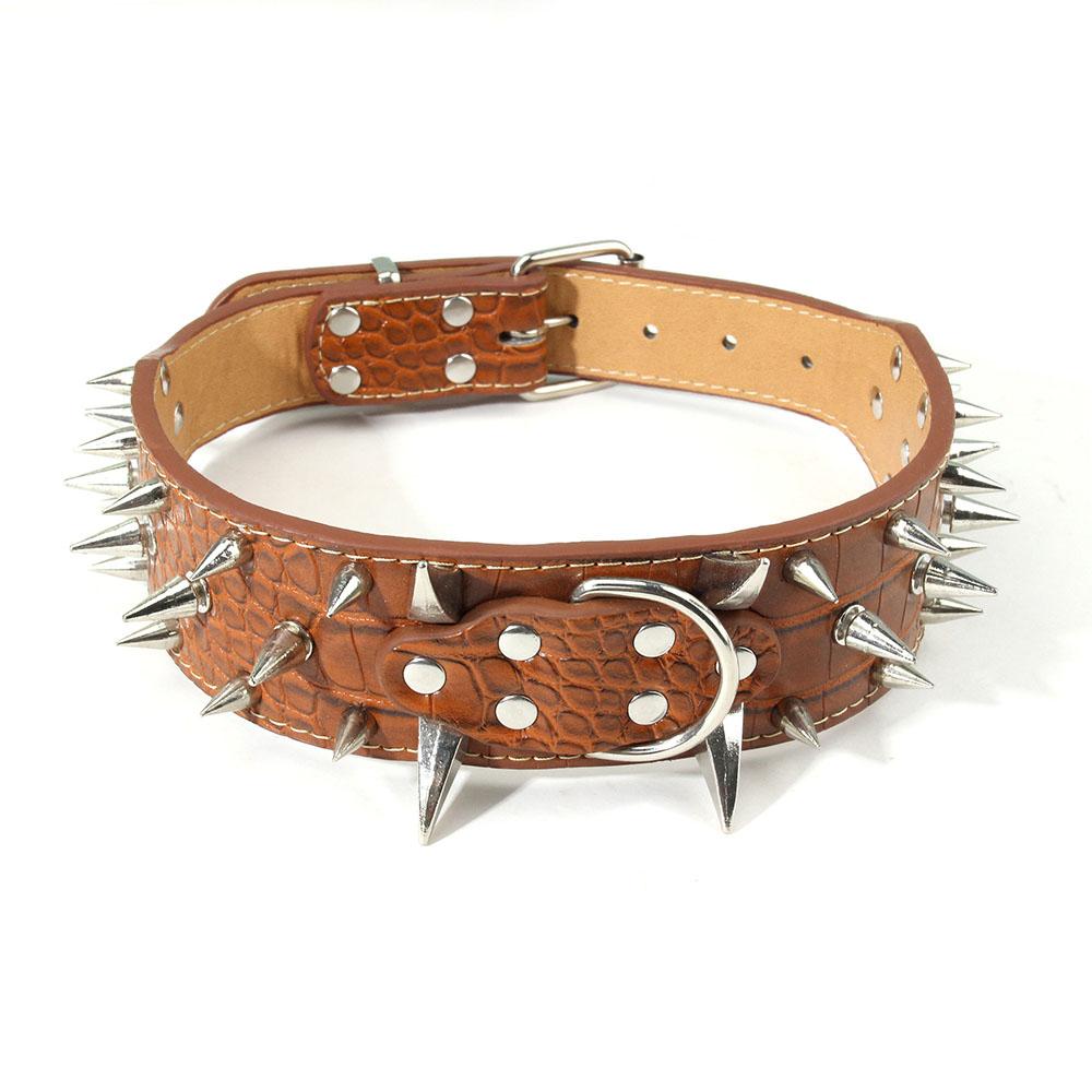 Spiked Studded Dog Collar with Large Sharp Spikes 2 Inch Wide Protect Dog's Neck from Bites Fit Pitbull Doberman German Shepherd