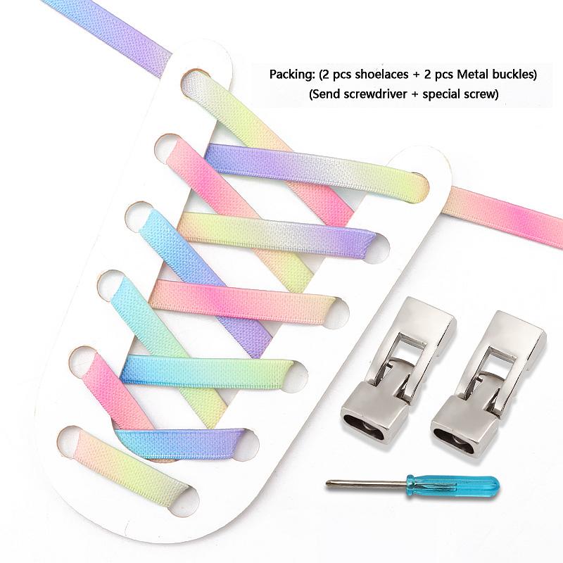 Cross Lock Shoelaces Colorful Rainbow Elastic Flat Laces Without Ties Shoelace Sneakers No Tie Shoe Laces Kids Adult Shoestrings