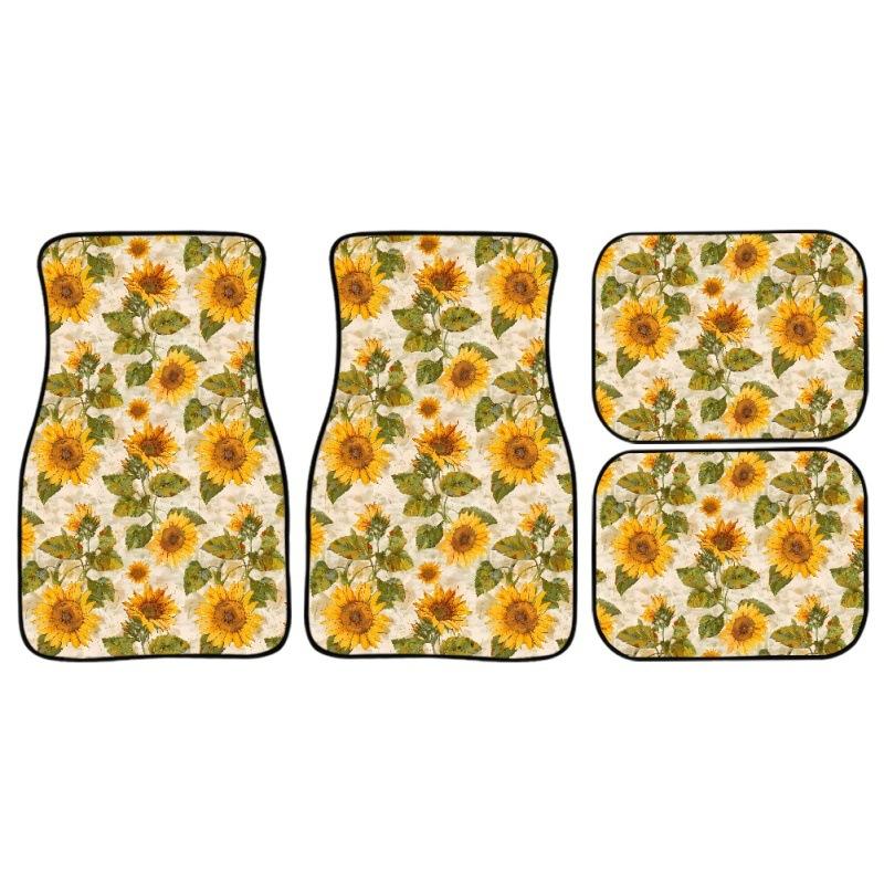 Printed Sunflower Car Universal Floor Mat Four Pieces Dust-Proof And Dirt-Resistant Car Floor Mat Interior Fashionable