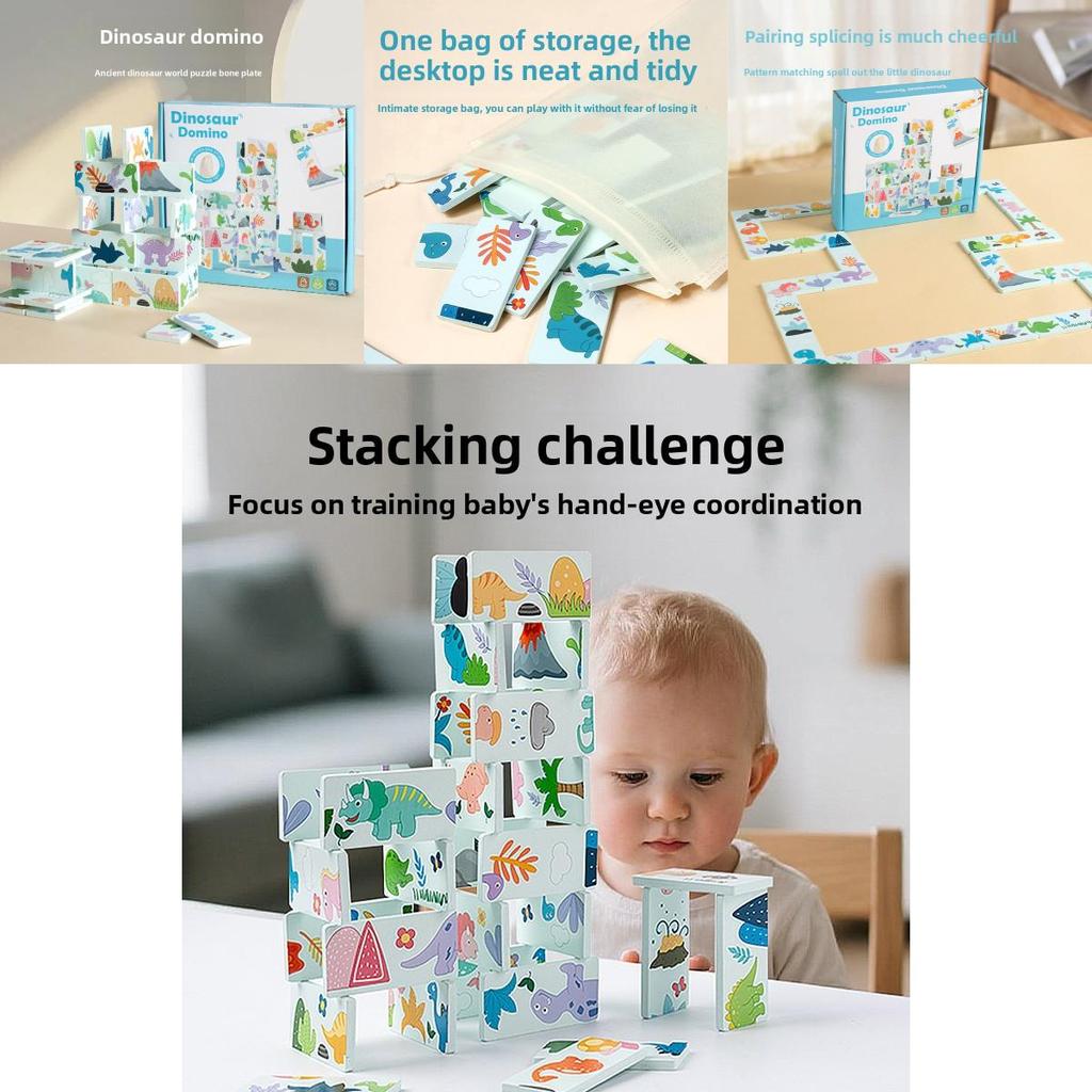 Dinosaur Wooden Domino Set For Toddlers Educational Cognitive Fine Motor Skills Development Toy