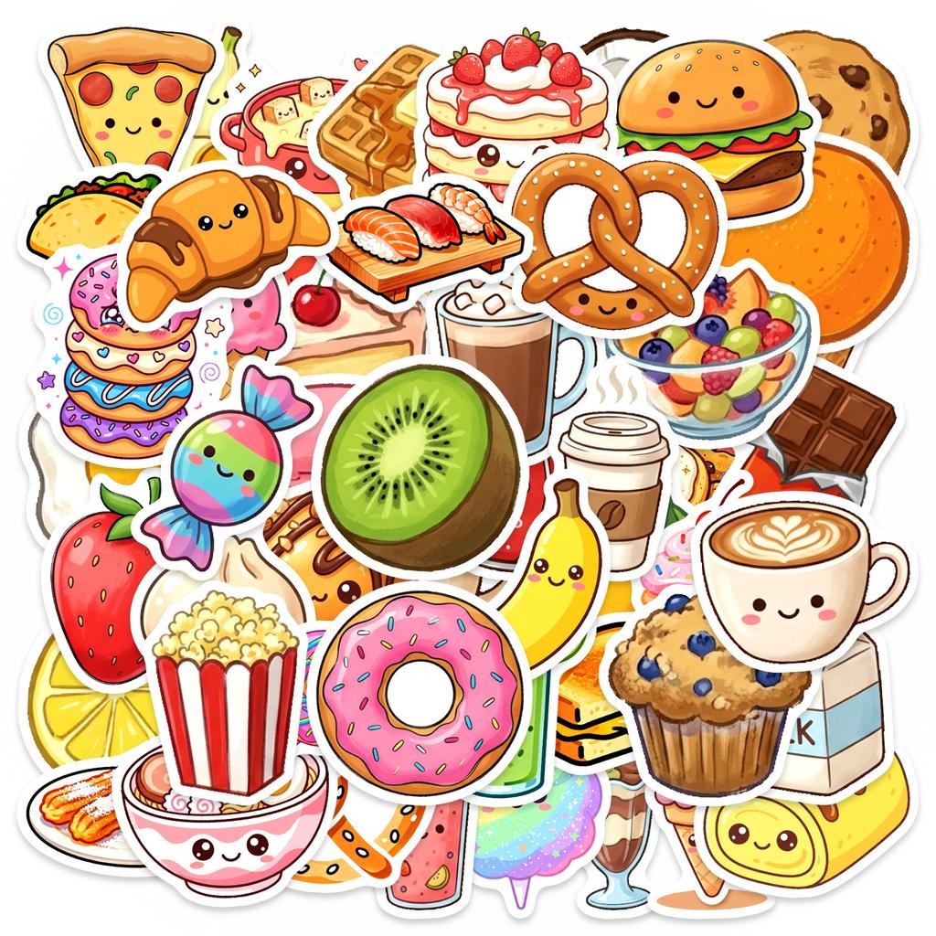 50 Cute Food Graffiti Stickers Waterproof Cartoon Decorative Car Notebook Luggage Stickers