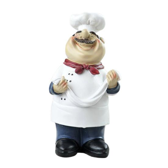 Yousheng Cartoon Chef Figurine Hand-Painted Holding Fruit Plate Cake Noodles Spoon Chef Statue Sculpture Home Kitchen Dining Room Decoration Ornament