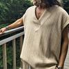 Gilet a maglia grossa da uomo, tinta unita, scollo a V, senza maniche, vestibilità larga