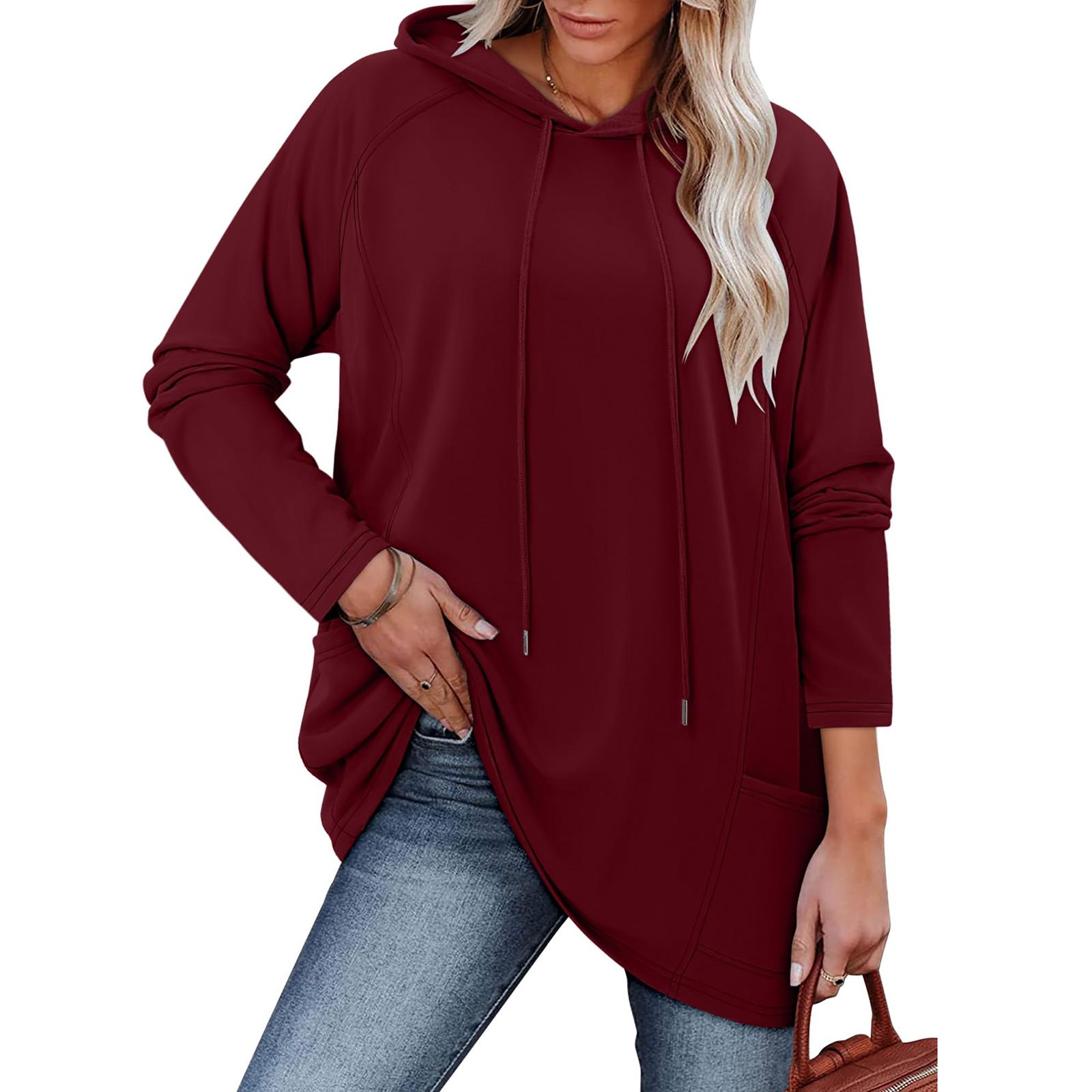 

Женская модная толстовка с длинными рукавами, капюшоном, однотонная, в стиле кэжуал XL винный