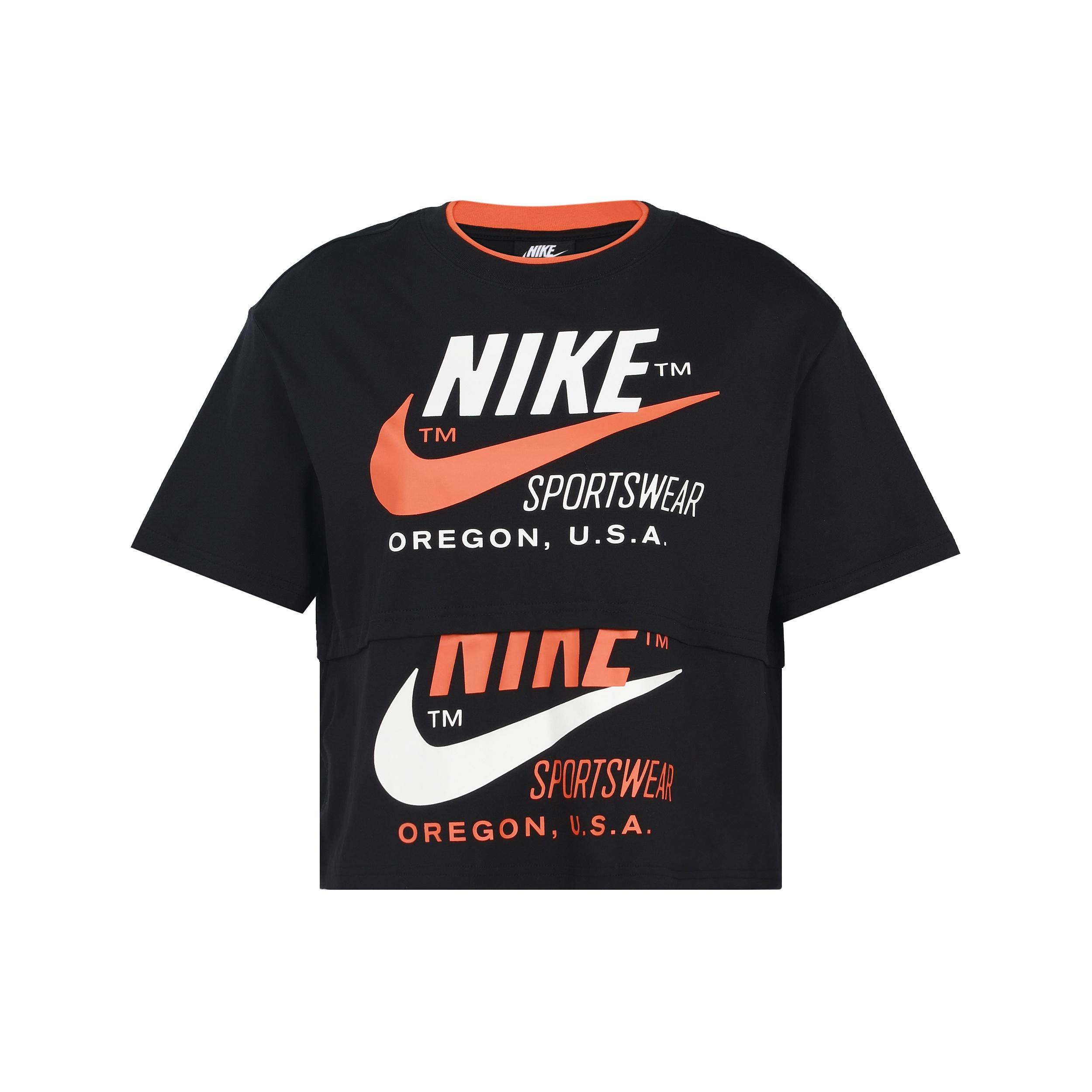 (WMNS) Nike logo Splicing Short Sleeve Asia Edition Black Women s CJ2041-010 XL