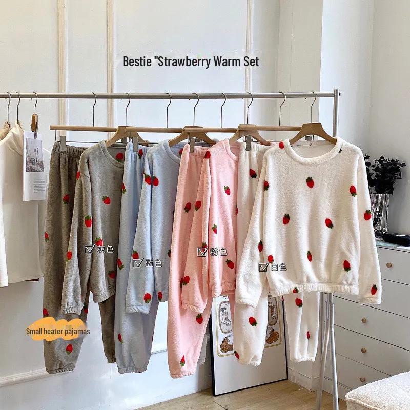 Traje Cálido de Forro Polar Coral para Mujer - Pijama y Ropa de Exterior de Otoño/Invierno