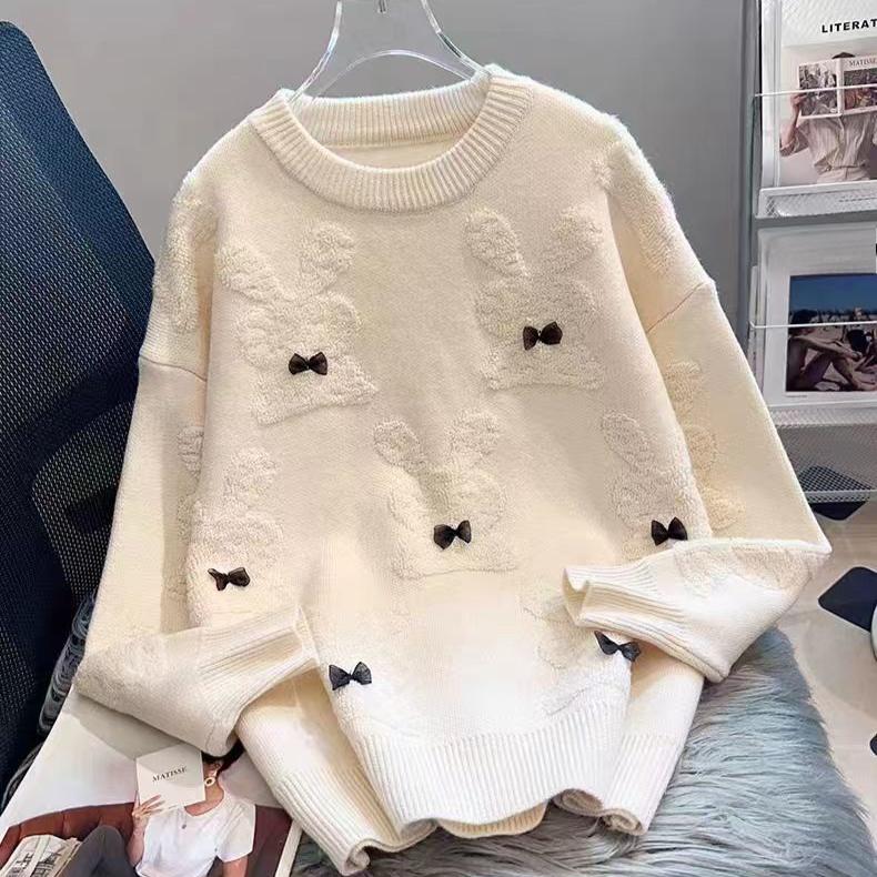 Autumn and Winter Round-neck Sweater for Women Thickened Outer Wear Loose Fit New Style In Autumn Fashionable and Lazy Style Knitted Base Shirt Top