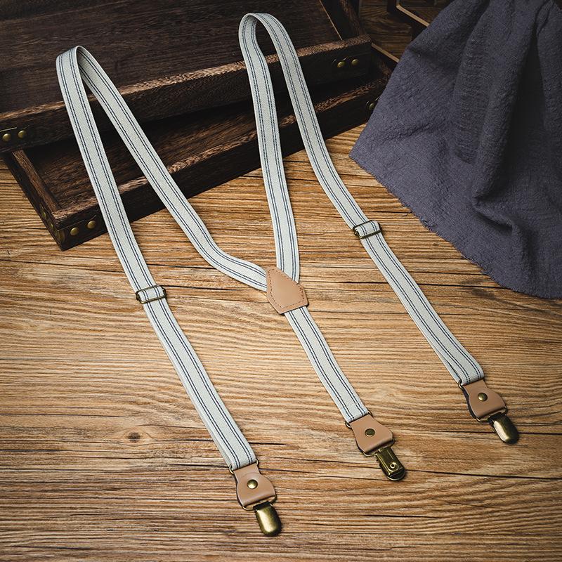 Retro Japanese Non-Slip Elastic Suspenders: Unisex Three-Clip Stripe Design for All Sizes