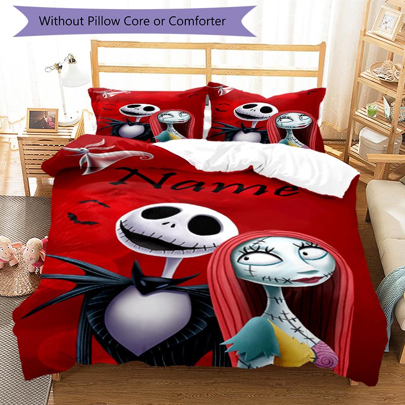 3pcs Custom Name The Nightmare Before Christmas Bedding Set Duvet Cover Closure Includes 1 Duvet Cover & 2 Pillowcases, Soft and Comfortable for All S