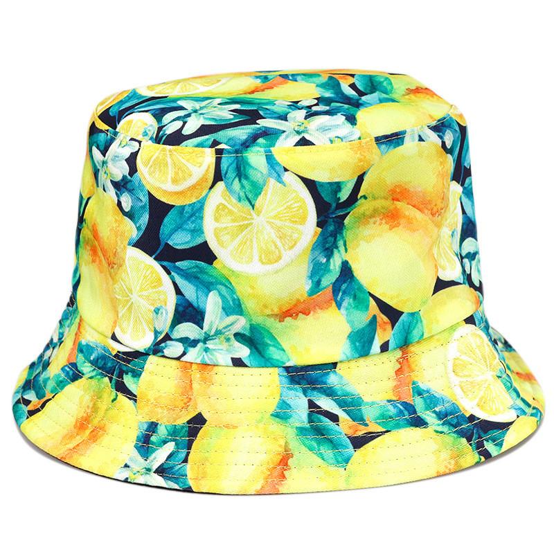 Tropical Fruits Reversible Fisherman Hat In Polyester For Summer Outdoor Sun Protection Characters Included)