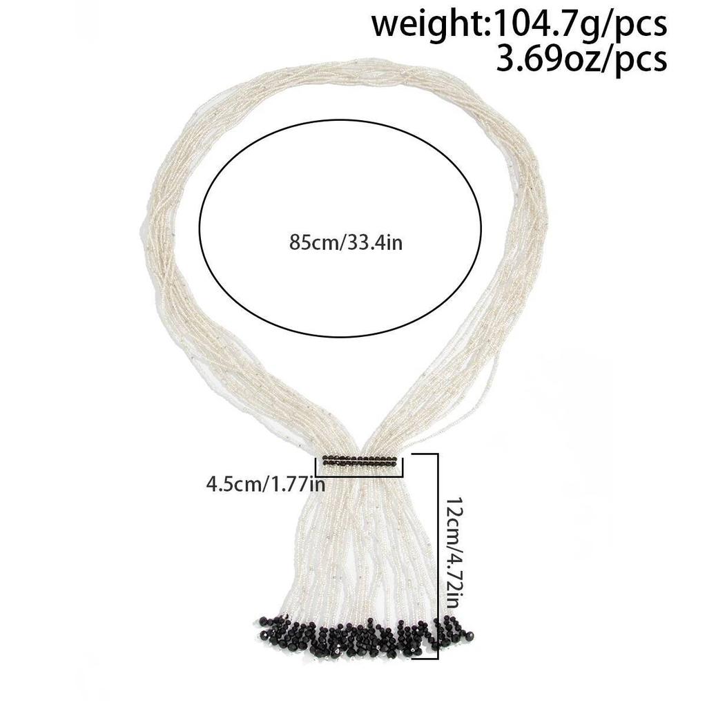 Salircon New Boho Multilayer Rice Beaded Necklace Women Exquisite Charm Long Crystal Chain Necklace Tassel Sweater Chain Jewelry
