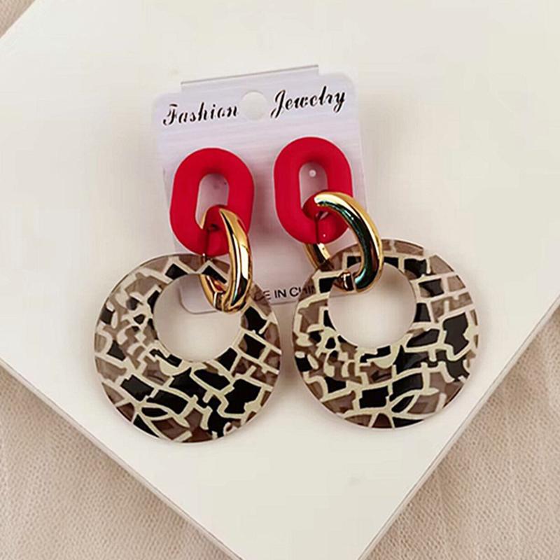 Acrylic Earrings Geometric Earrings for Women Vintage Exaggerated Acrylic Black White Leopard Print Hollow Circle Earrings Gifts
