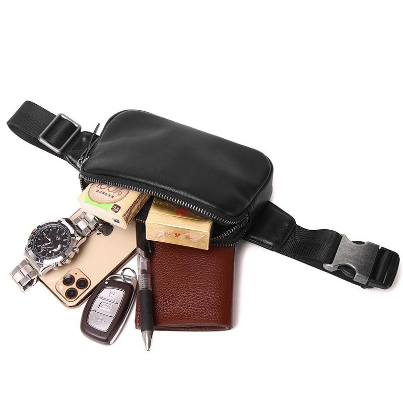 Men'S Genuine Leather Small Satchel, Fashionable Small Fanny Pack, Cowhide Crossbody Casual Mobile Phone Bag, Simple Small Backpack