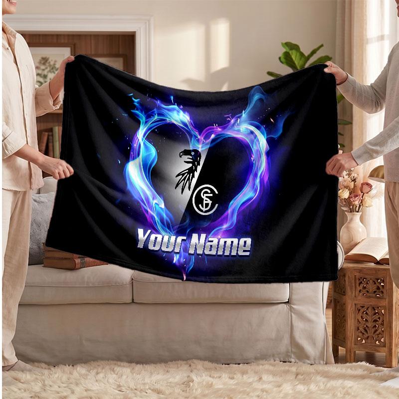 SC Freiburg Personalized Fleece Blanket With Football Logo, Custom Name Text Soft Warm Home Throw Blanket