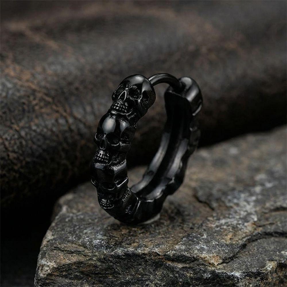 Creative Skull Hoop Earrings Silver Gothic Ear Buckles Unisex Hip Hop Circle Earrings Halloween
