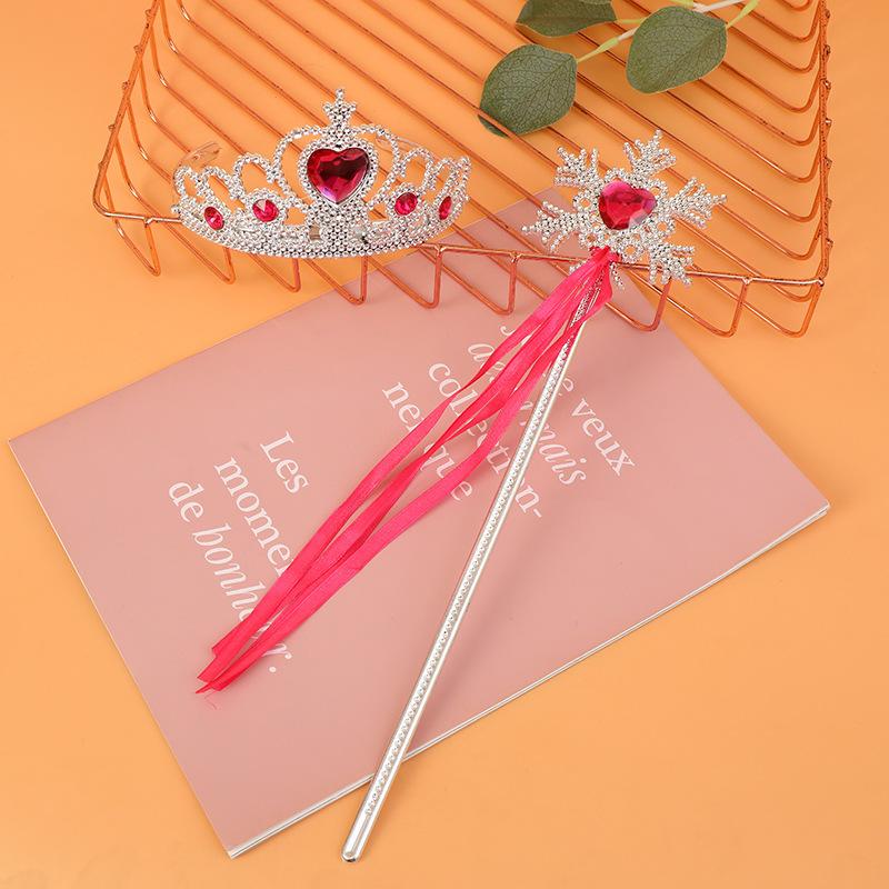 Girls Princess Crown Headband Bow Hair Accessories Snowflake Ribbon Magic Wand Set for Kids Birthday Party Dress Up