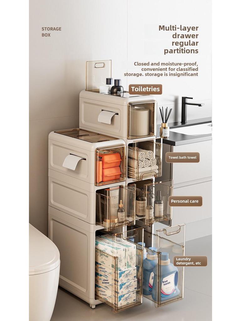 Ultra-Narrow Multi-Layer Crevice Storage Cabinet for Bathroom or Kitchen
