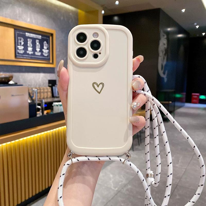 With Lanyard Love Phone Cases for IPhone 17 16 15 14 13 12 11 Pro Max Crossbody Silicone Back Cover