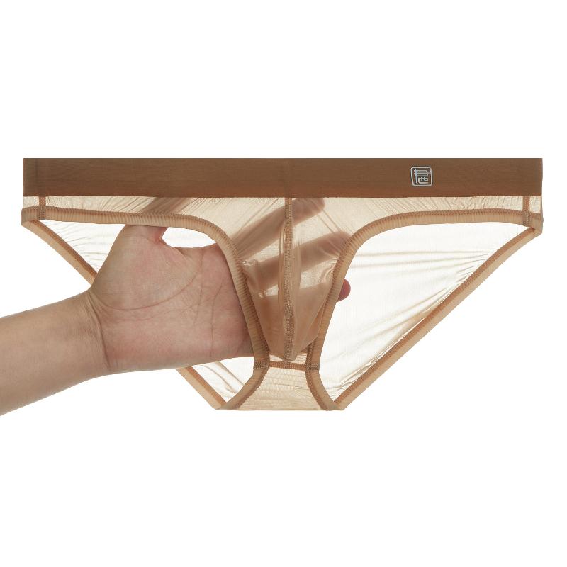 Men'S Underwear Sexy Ultra-Thin Ice Silk Panties Summer Nude Feel Breathable Quick-Drying Transparent Briefs Bikini Slip Homme