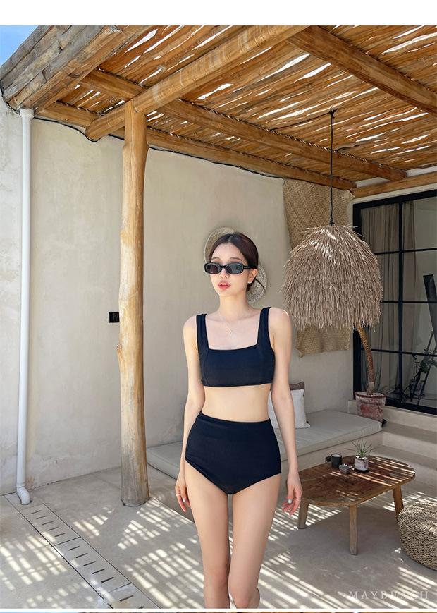 Source women's split bikini swimsuit solid color high waist triangle 1011 Korean version ins vacation swimsuit