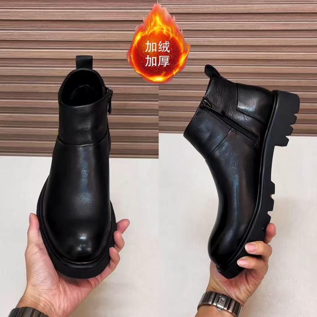 Erkek Chelsea Botları Ayak Bileği Botları Yeni Ürünler Erkek Kadife Sıcak Deri Ayakkabılar Moda Çok Yönlü İş Erkek Botları Deri