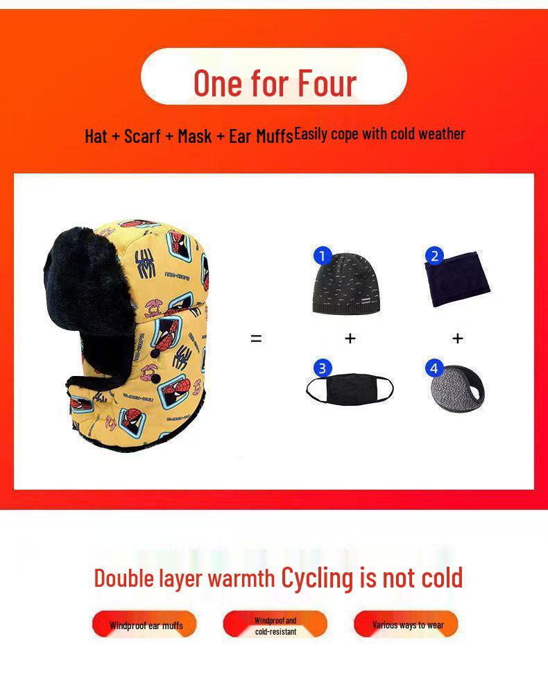 Kids' Velvet-Lined Winter Hat with Ear Protection - Windproof, Warm, and Perfect for Cycling