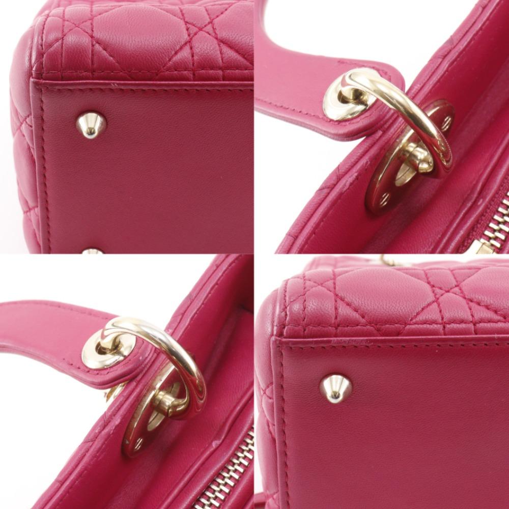 Dior Lady Dior Medium Handbag Canage Pink Lambskin Women Used