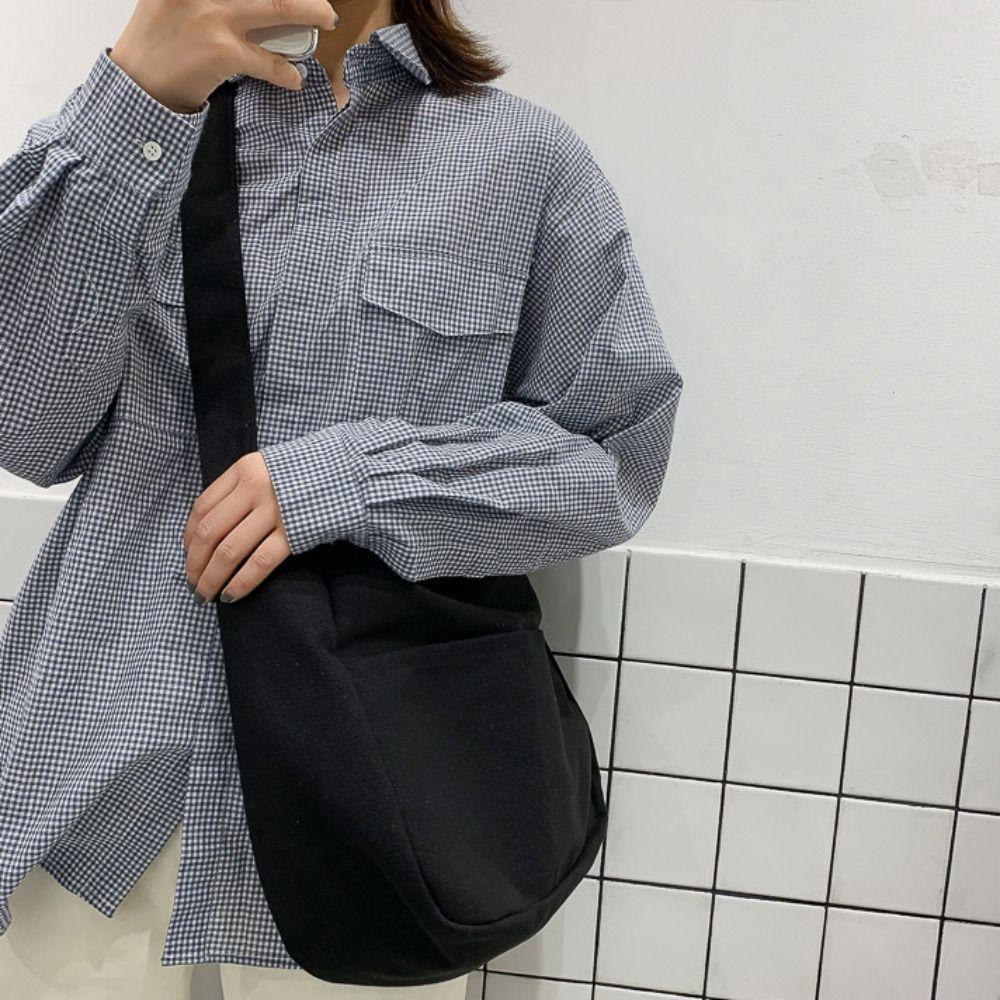 Large Capacity Women Handbag Solid Color Student Shoulder Bags Portable Canvas Tote Bag Female Use