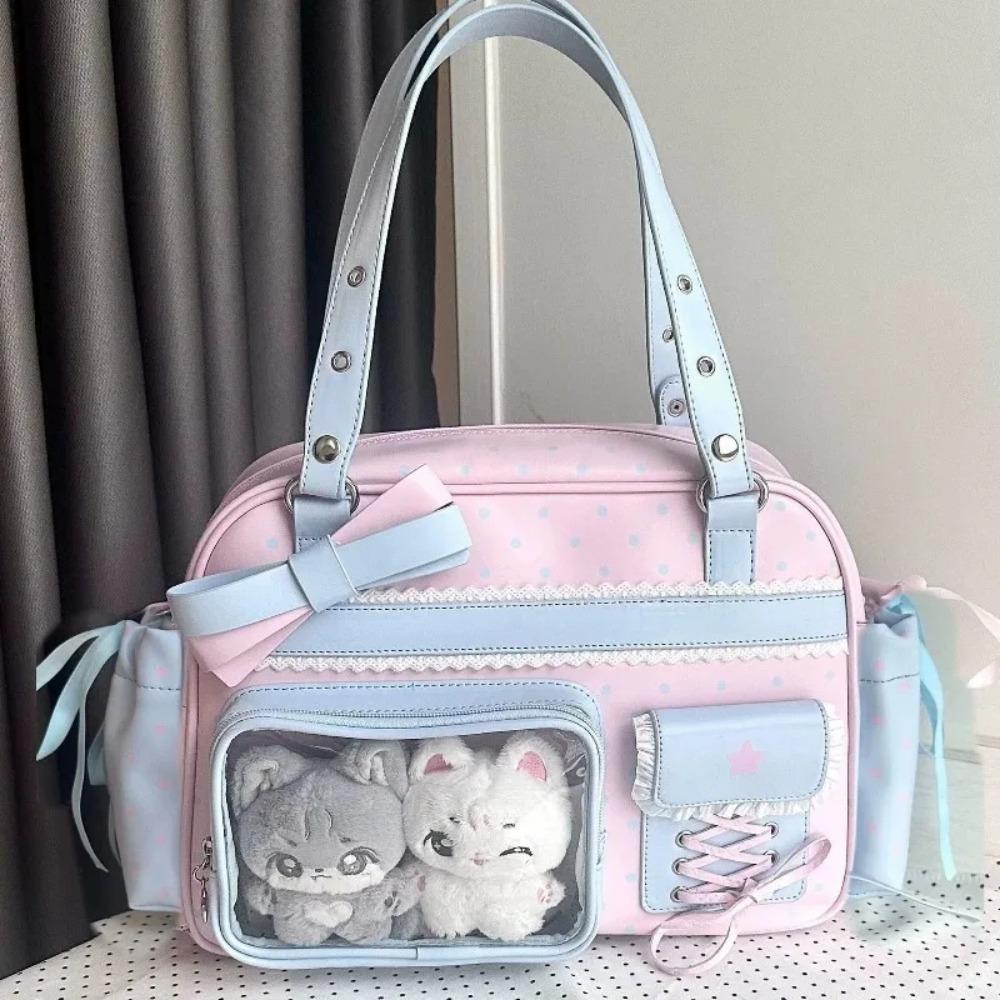 INS Kawaii Sweet Transparent Ita Boston Bag Large Capacity Anime Doll Display Shoulder Bag for Girls Students Daily Commute