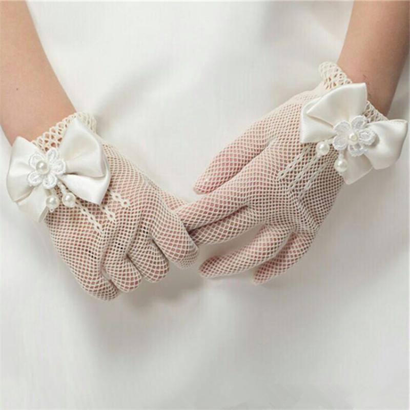 Guanti da Sposa per Spose Rete Decorata con Perle Performance sul Palco Stile Principessa Studio Fotografico Bianchi Separati per le Dita