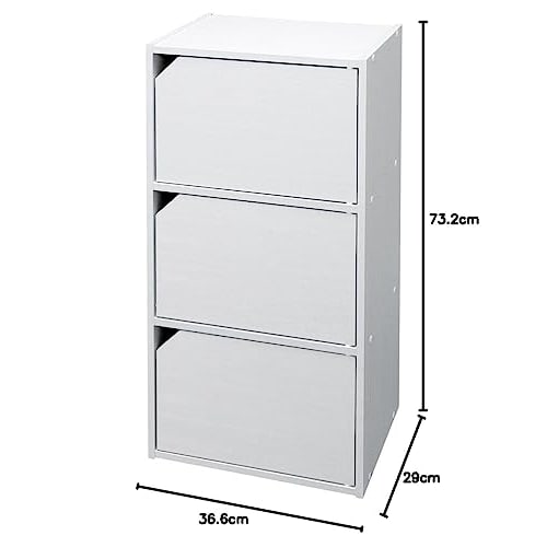 Iris Ohyama Modular Box MDB-3D, 3-Tier Storage Box with Bookshelf and Doors, 36.6cm Wide x 29cm Deep x 73.2cm High, Off-White